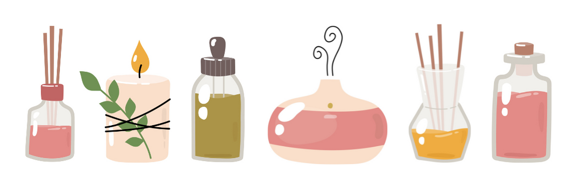 Aromatherapy oil, candle and bottles