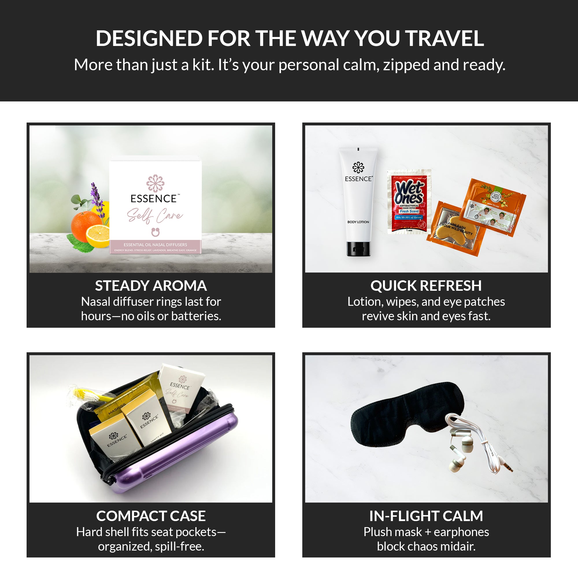 Travel Amenity Kit | Compact Wellness & Comfort On-the-Go – Essence