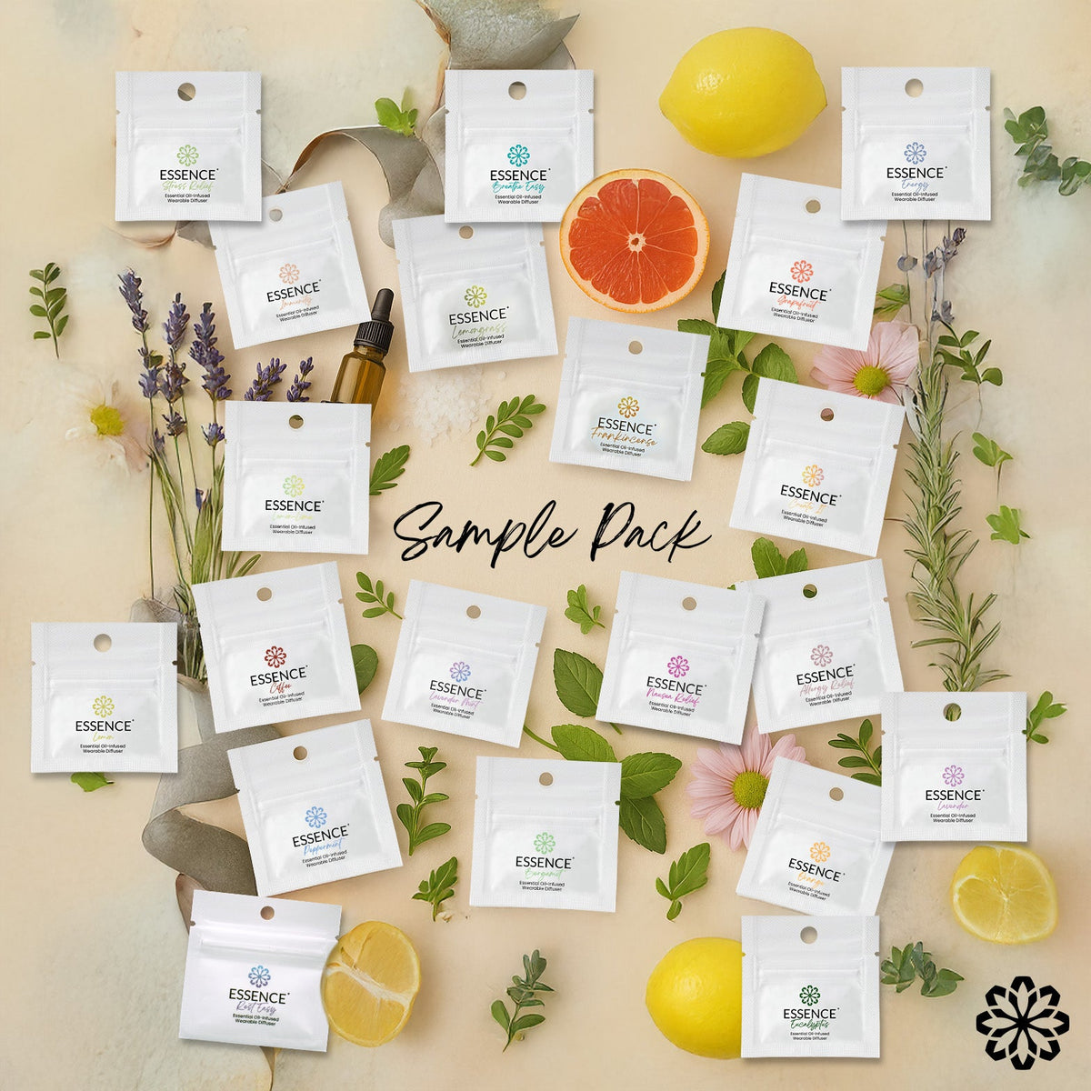 a spread of essence scent ring sachets